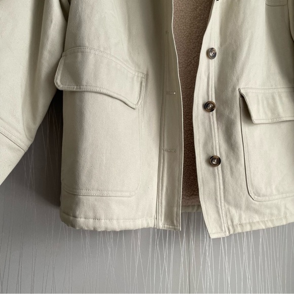 ASOS DESIGN Petite borg lined cotton jacket in stone - Picture 7 of 15